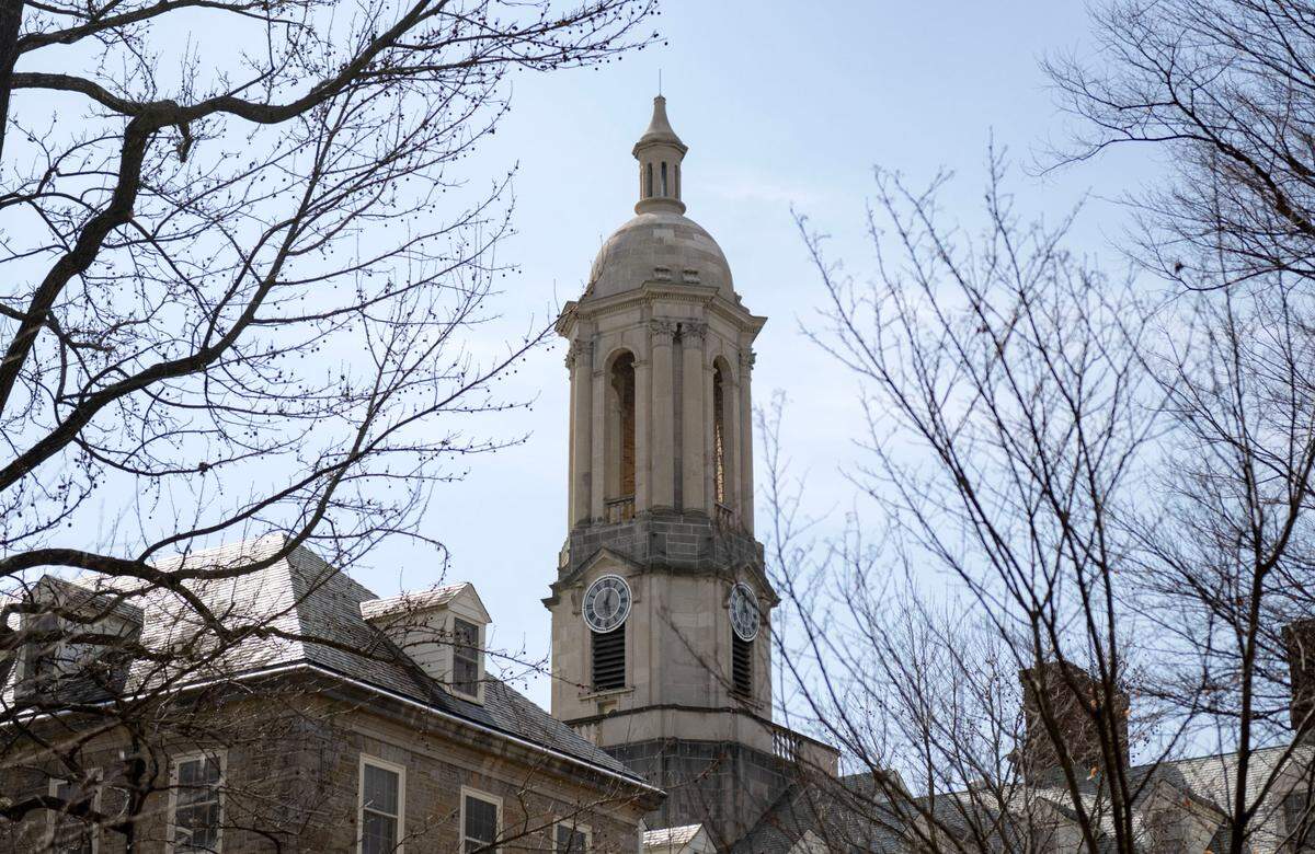 The bell tower of Old Main on the Penn State University Park campus on Thursday, March 13, 2025.