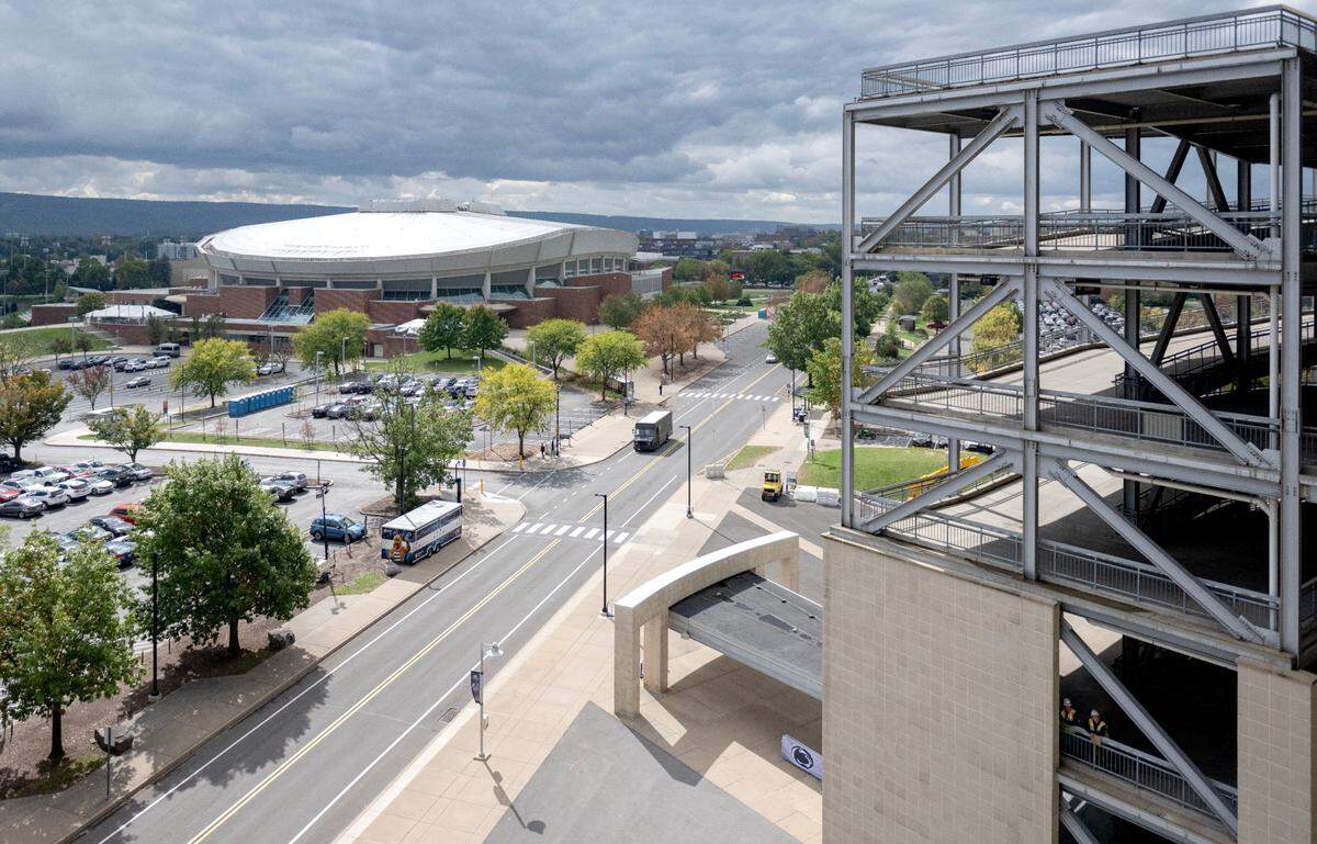 A look of Beaver Stadium and the Bryce Jordan Center before rappelling down the stadium with Over the Edge.