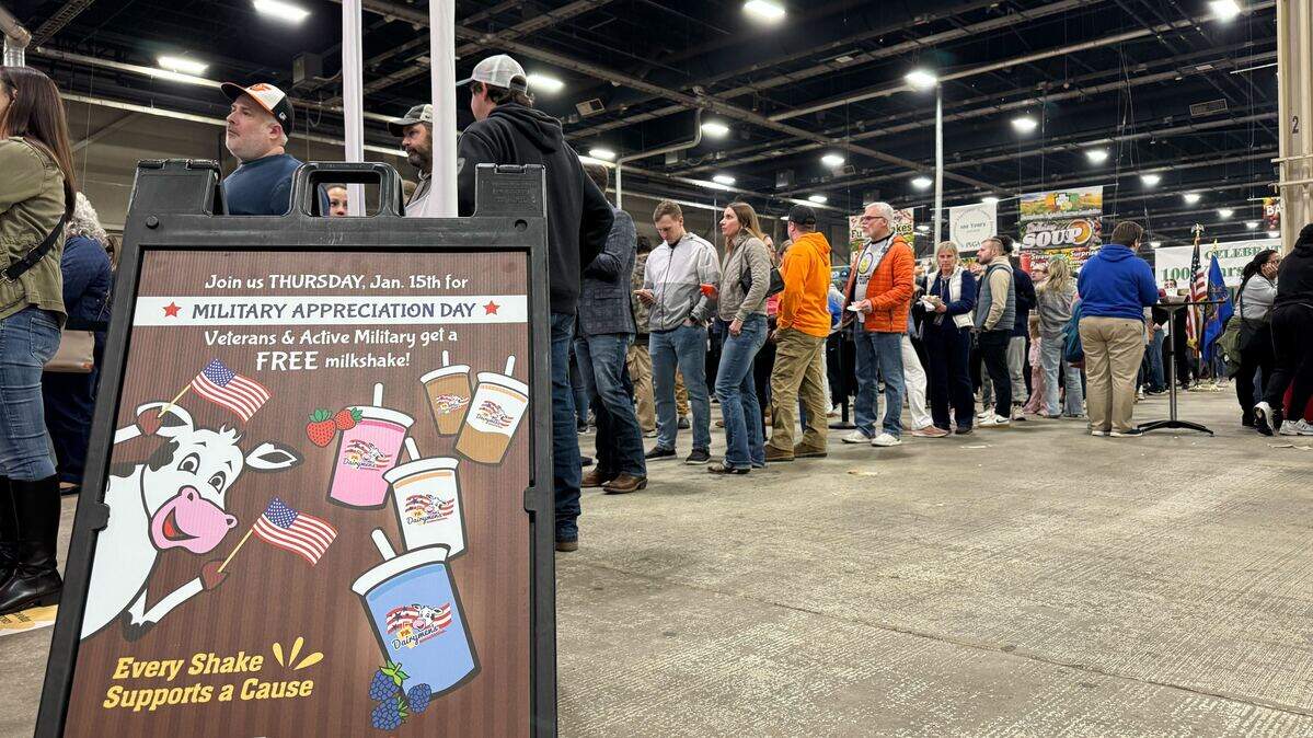 People stand in line for milkshakes at the 2026 Pennsylvania Farm Show.