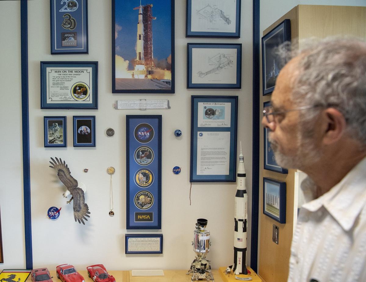 Denny Gioia’s office at Penn State is filled with memorabilia from Apollo 11. Gioia’s first job out of college was working on the Apollo 11 and 12 team and he witnessed the launch at Cape Canaveral.