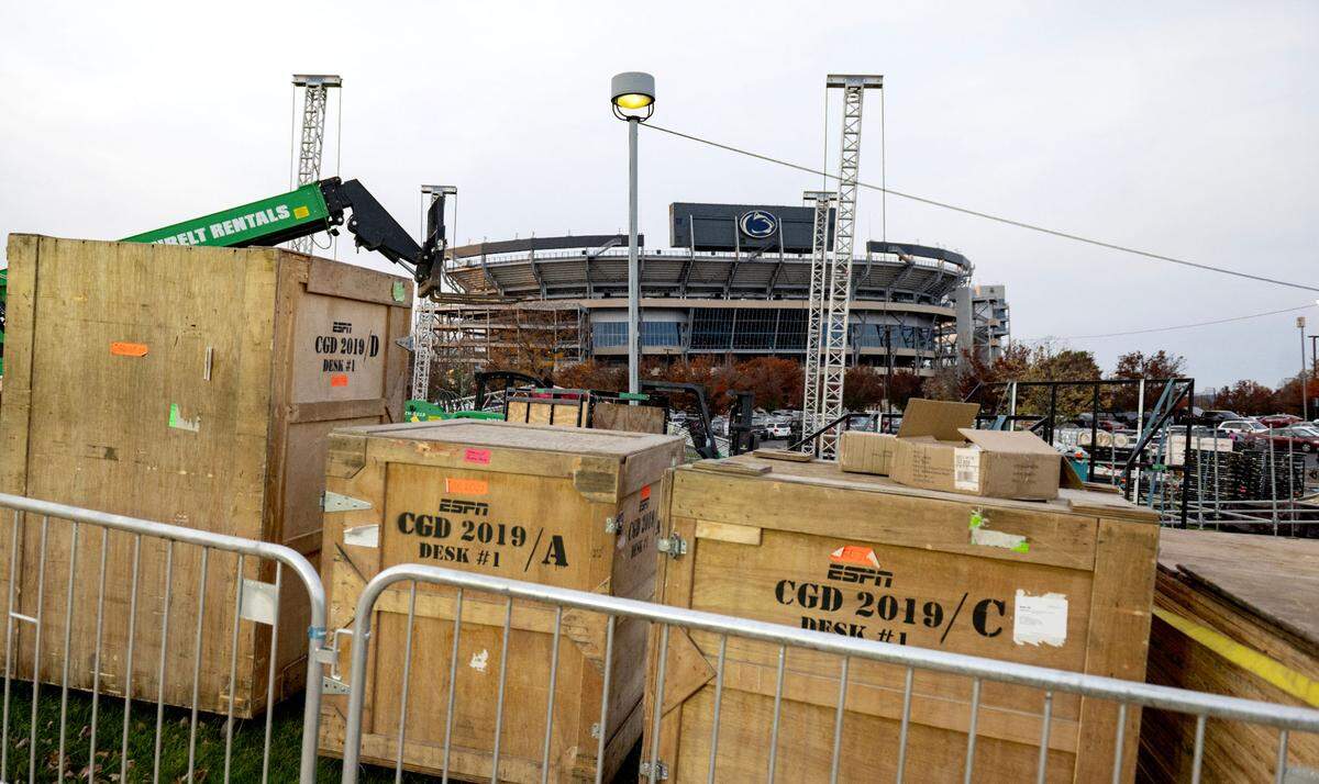 The set for ESPN’s College GameDay is being built outside of Beaver Stadium on Wednesday, Oct. 30, 2024.