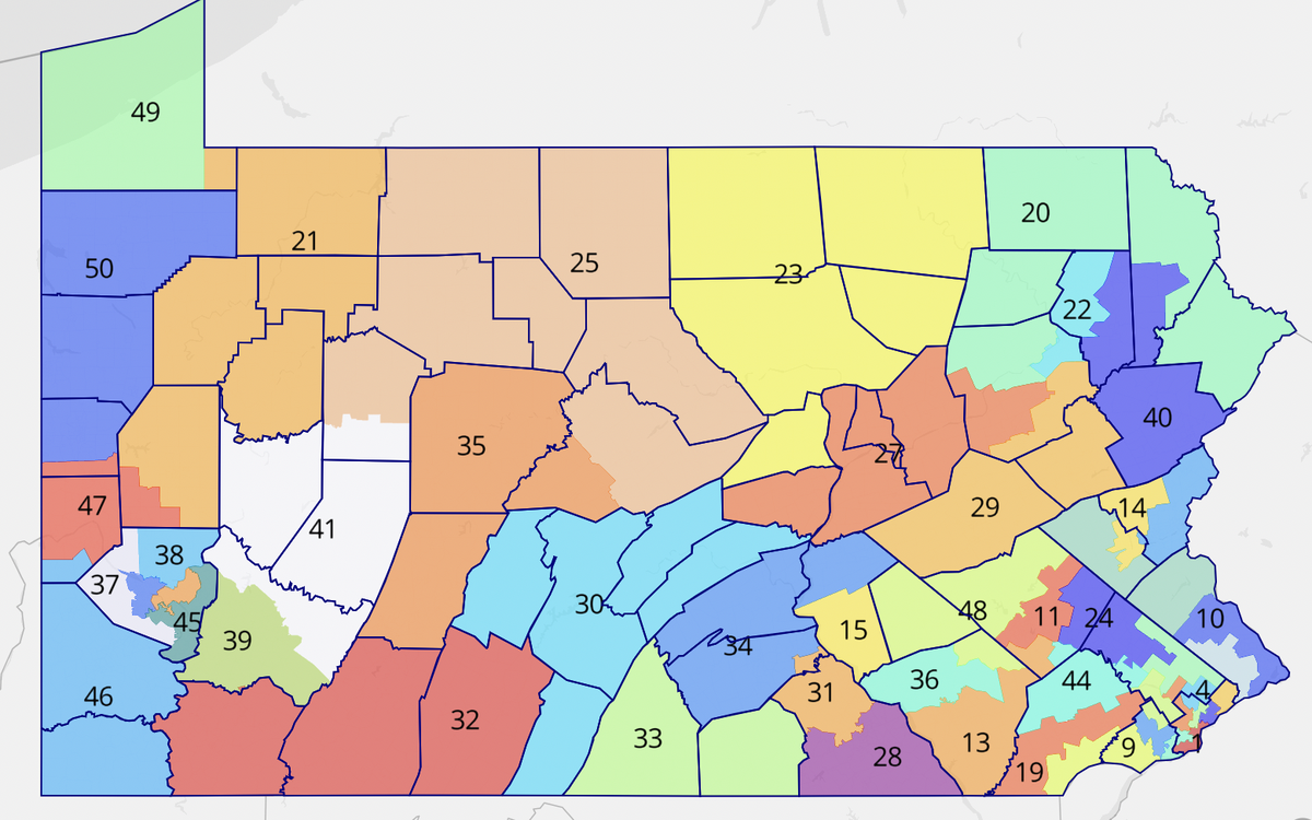 The Pennsylvania Senate map eliminates Senate District 34, which covers Centre County, and splits the district into two odd-numbered districts, 25 and 35. The map was approved by the Legislative Reapportionment Commission in February, though there are still legal challenges pending. 