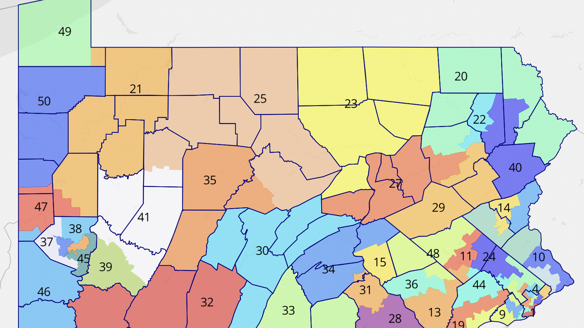 The Pennsylvania Senate map eliminates Senate District 34, which covers Centre County, and splits the district into two odd-numbered districts, 25 and 35. The map was approved by the Legislative Reapportionment Commission in February, though there are still legal challenges pending. 