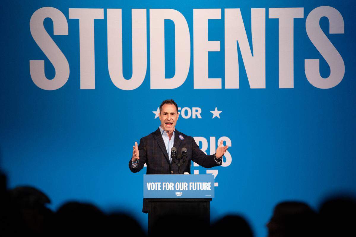 State College Mayor Ezra Nanes speaks to supporters during a rally at the State Theatre on Friday, Oct. 18, 2024.
