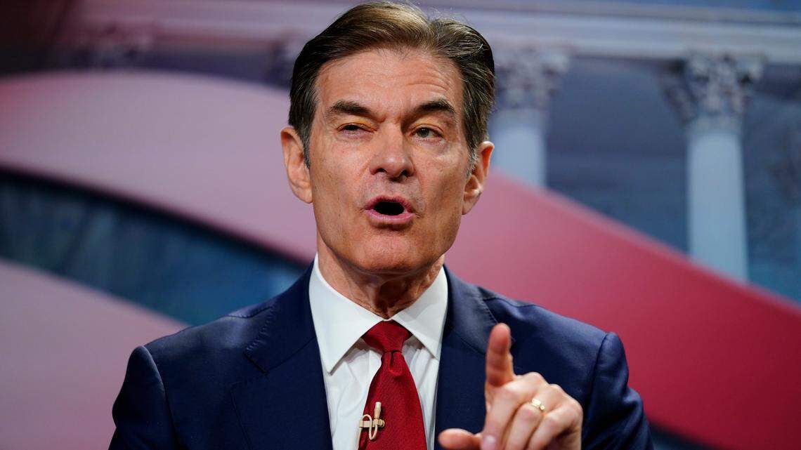 Mehmet Oz takes part in a forum for Republican candidates for U.S. Senate in Pennsylvania at the Pennsylvania Leadership Conference in Camp Hill, Pa., Saturday, April 2, 2022. (AP Photo/Matt Rourke)