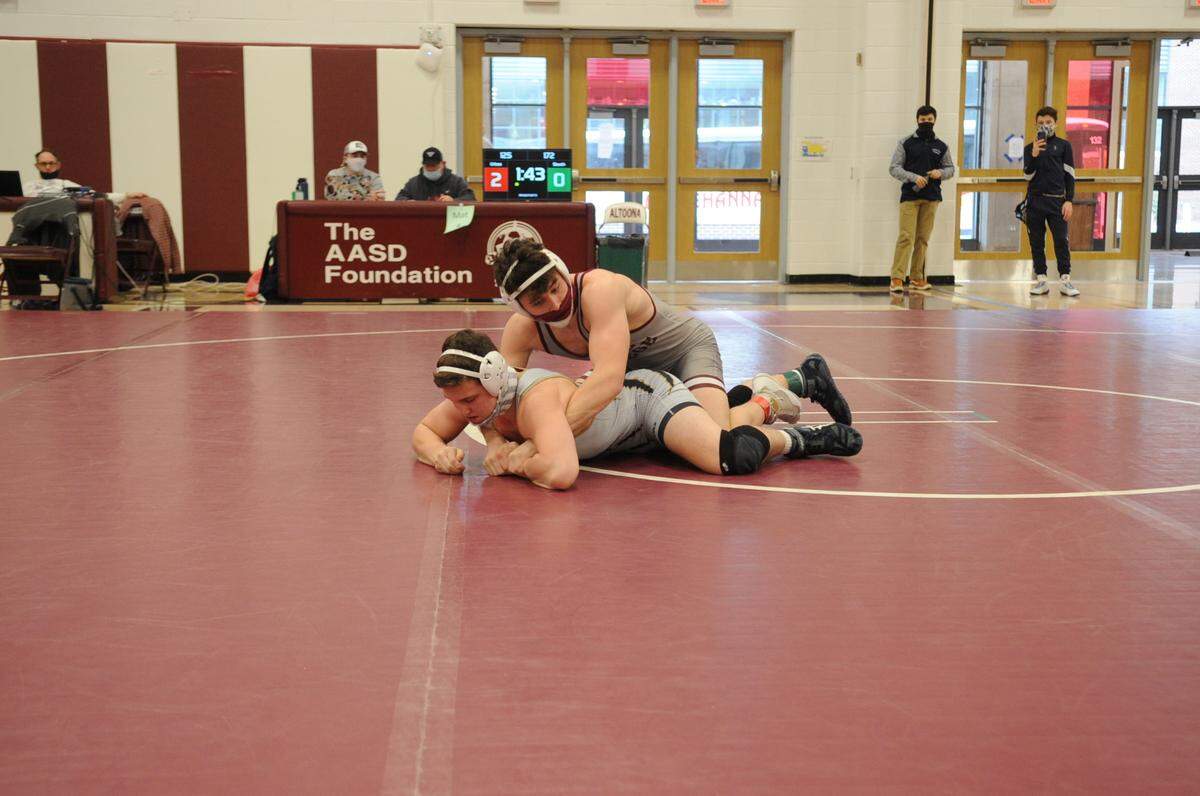 State College’s Lance Urbas leads the county with three technical fall victories. He rolled up an 18-3 technical fall on Hollidaysburg’s Aaron Sleeth in 5:25 on Saturday to claim the 172-pound Big 7 title.