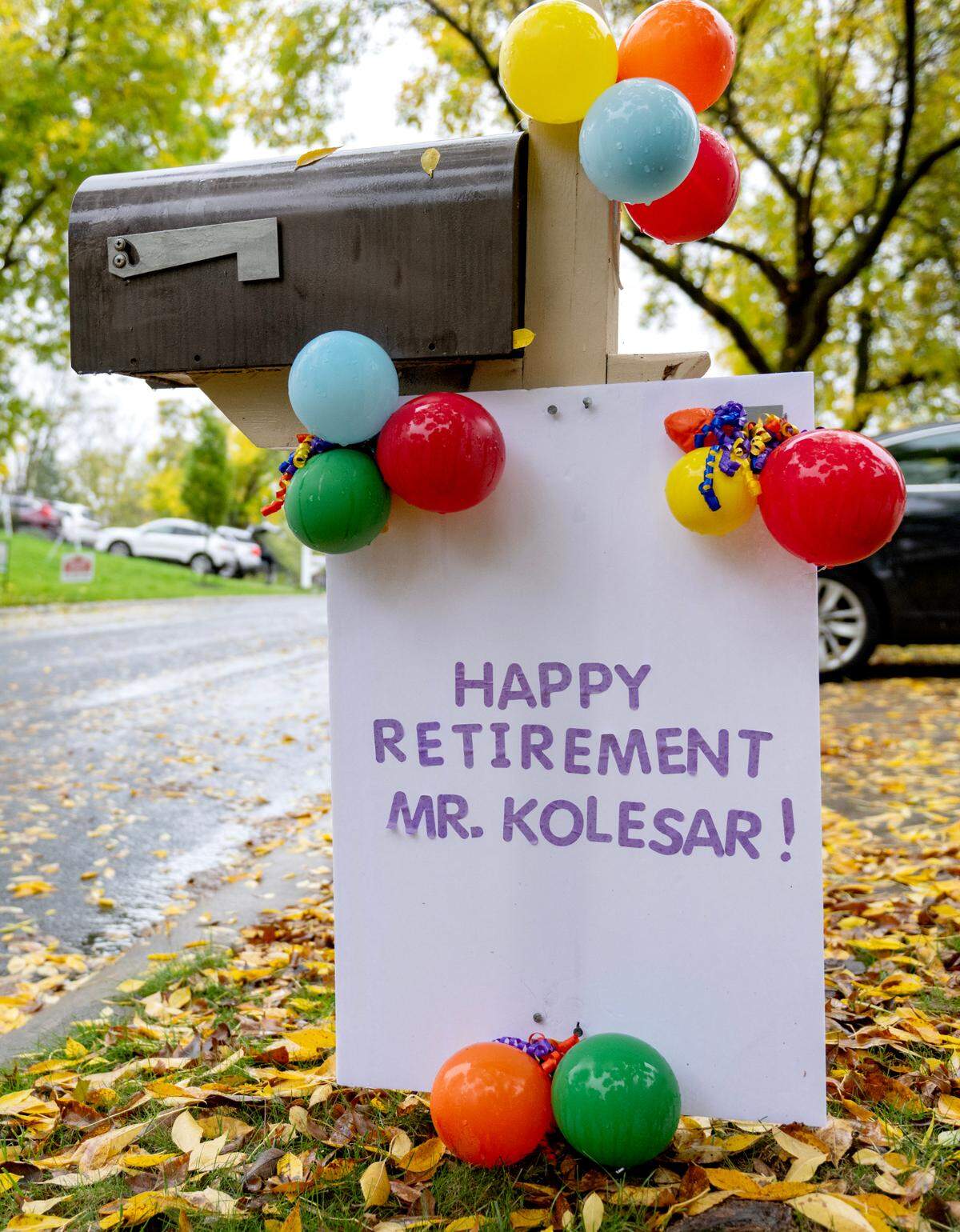 The Clover Highlands neighborhood decorated their mailboxes Monday to honor their mailman Jon Kolesar’s retirement.