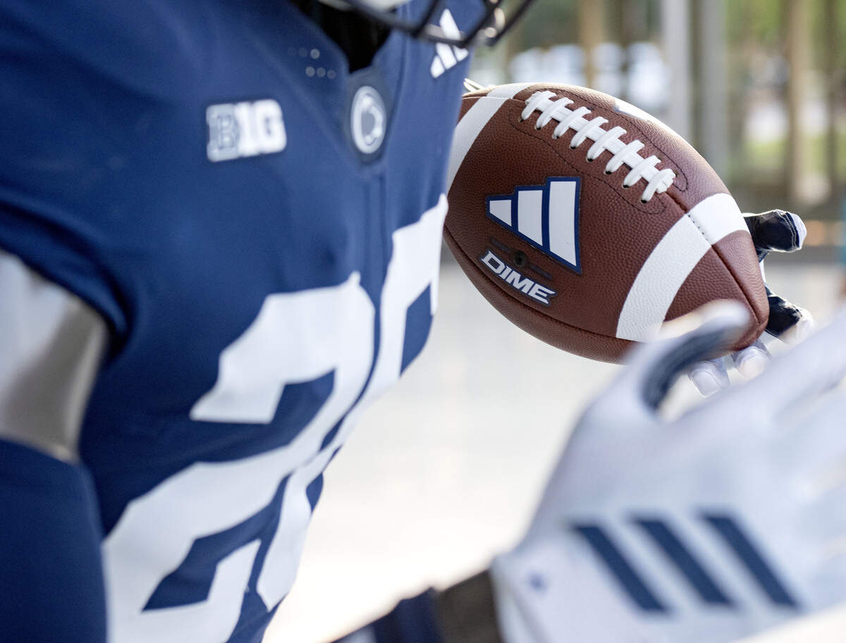 A new adidas Penn State football in on display at the pop-up shop at Pegula Ice Arena.