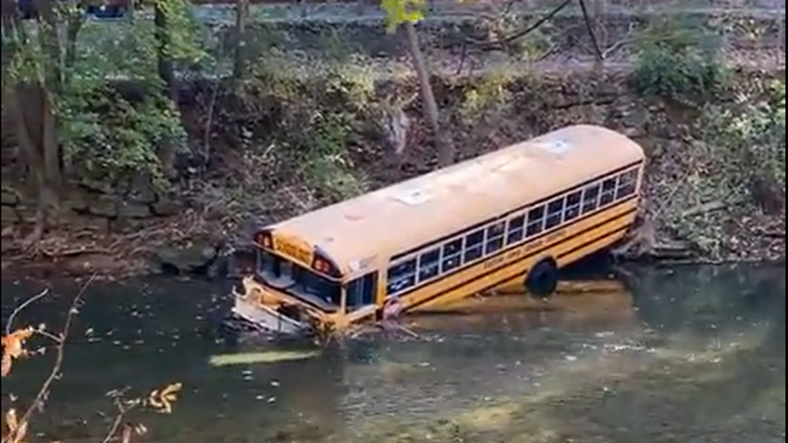This Easton Area School District bus crashed through a guardrail and landed in Bushkill Creek while carrying 29 students, officials say.