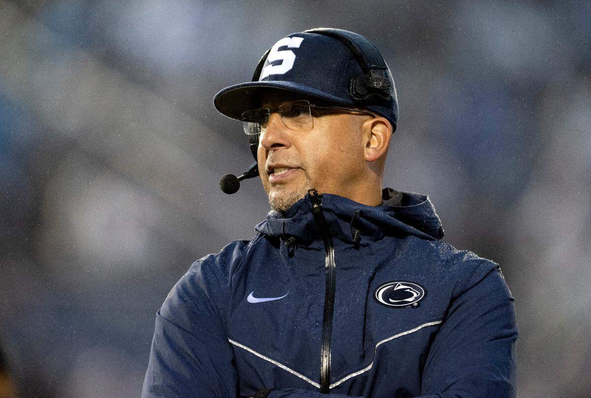 Penn State football coach James Franklin watches as a play is reviewed during the game against Northwestern on Saturday, Oct. 1, 2022.
