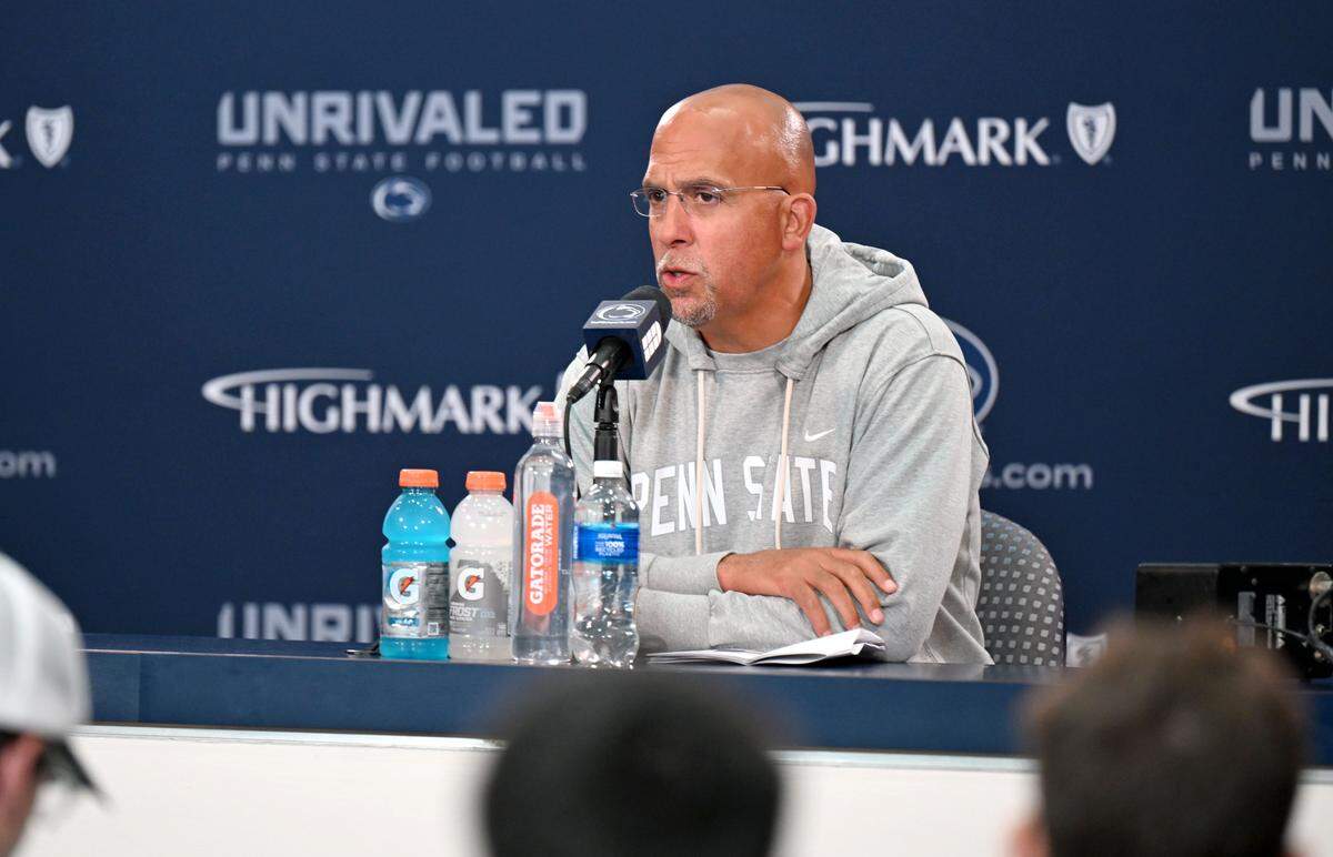 Penn State football coach James Franklin talks about the team’s preparation for the game against Oregon during his press conference on Monday, Sept. 22, 2025.