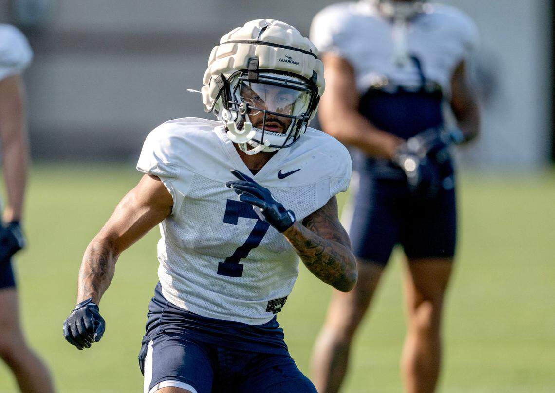 Penn State wide receiver Kaden Saunders runs a drill during practice on Wednesday, Sept. 4, 2024.  