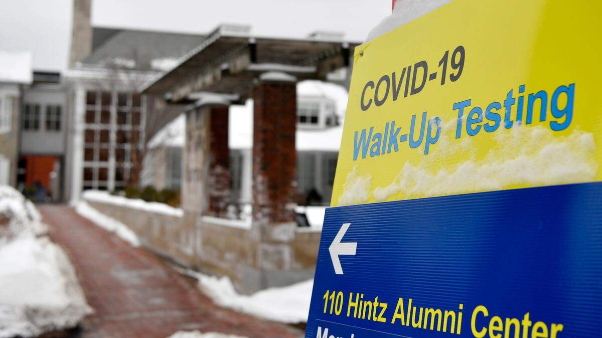 Signs for the walk-up COVID 19 testing site for Penn State students and employees at the Hintz Alumni Center on Friday, Feb. 12, 2021.