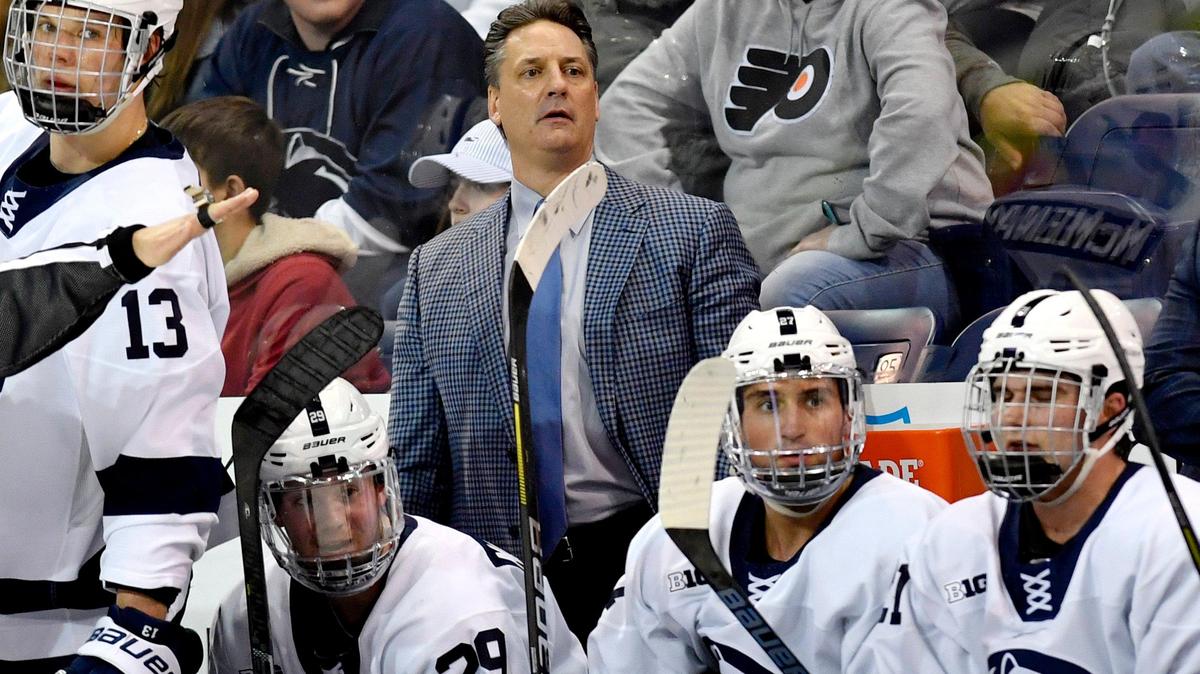 Penn State men’s hockey coach Guy Gadowsky, pictured in 2020, and the Nittany Lions are in search of their first Big Ten win of the season, but are up against a tpo-10 opponent in Minnesota.  