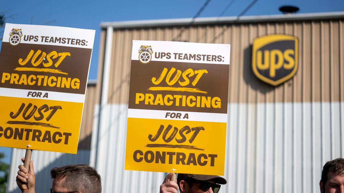 Local UPS workers from the 764 Teamsters union practiced picketing outside the State College UPS Customer Center on Thursday, July 13, 2023.