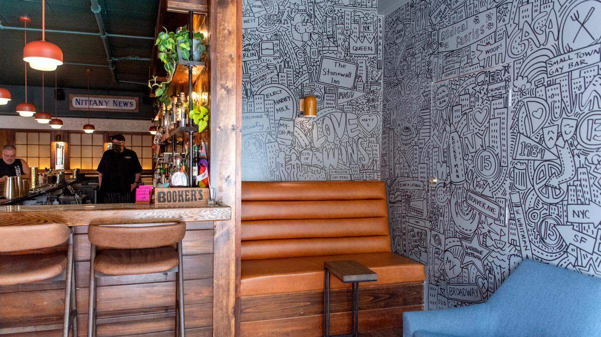 A hand painted mural covers the wall of the new seating area in Chumley’s.