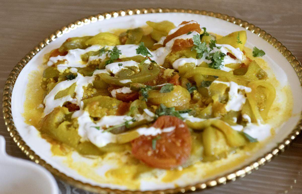 An eggplant dish, Borani banjan, from Kabul Plate. 