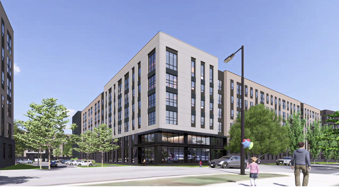 A rending of building two, one of the four residence halls proposed for the southeast corner of Hastings Road and University Drive on the Penn State University Park campus. The project is a public-private partnership between Penn State and Greystar Development East.