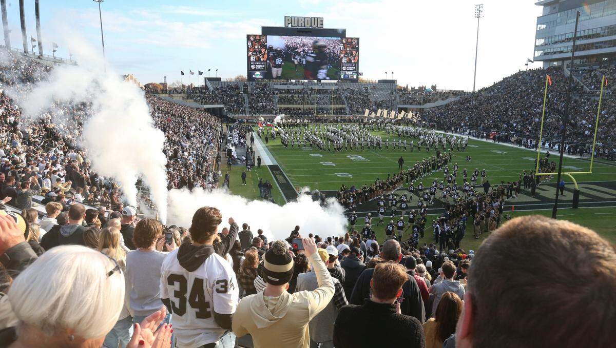 The Purdue Boilermakers take to the field Saturday, Nov. 16, 2024, during the NCAA football game between the Purdue Boilermakers and the Penn State Nittany Lions at Ross-Ade Stadium in West Lafayette, Ind.