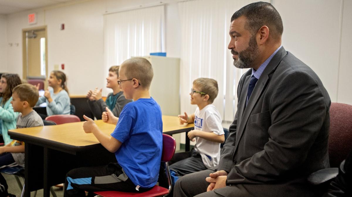 Secretary of Education Pedro Rivera watches Melissa MacNeely’s third-grade Spanish class at Marion-Walker Elementary on Thursday, Oct. 25, 2018.