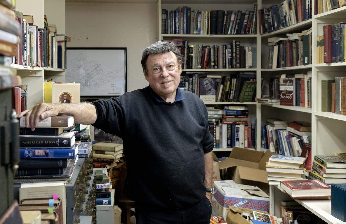 Keith Bierly of Forefathers Book Shop stands among the presidential books in the vault on Thursday Sept. 4, 2025.  