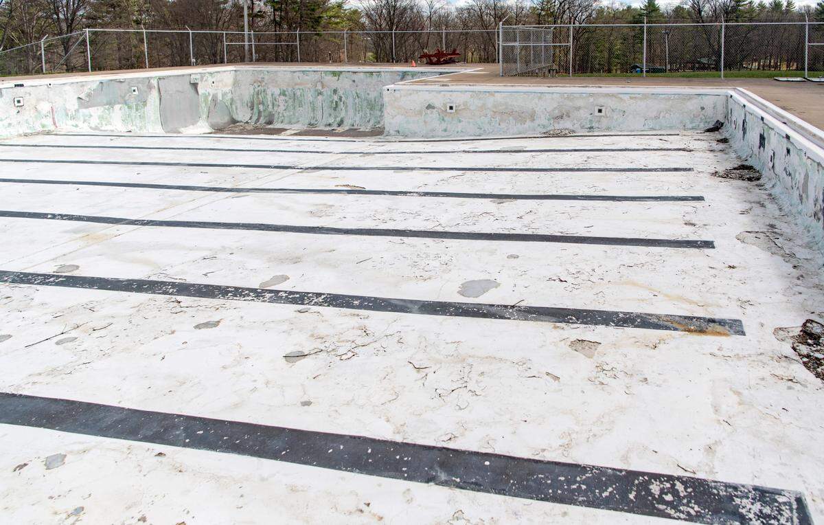 Kepler Pool, pictured on Tuesday, is currently drained with the liner removed.