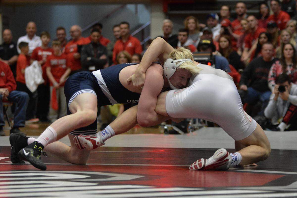 Penn State’s top-ranked Bo Nickal takes on No. 2 Kollin Moore, of Ohio State on Friday in St. John Arena in Columbus, Ohio. Nickal pinned Moore in 1 minute and 38 seconds.
