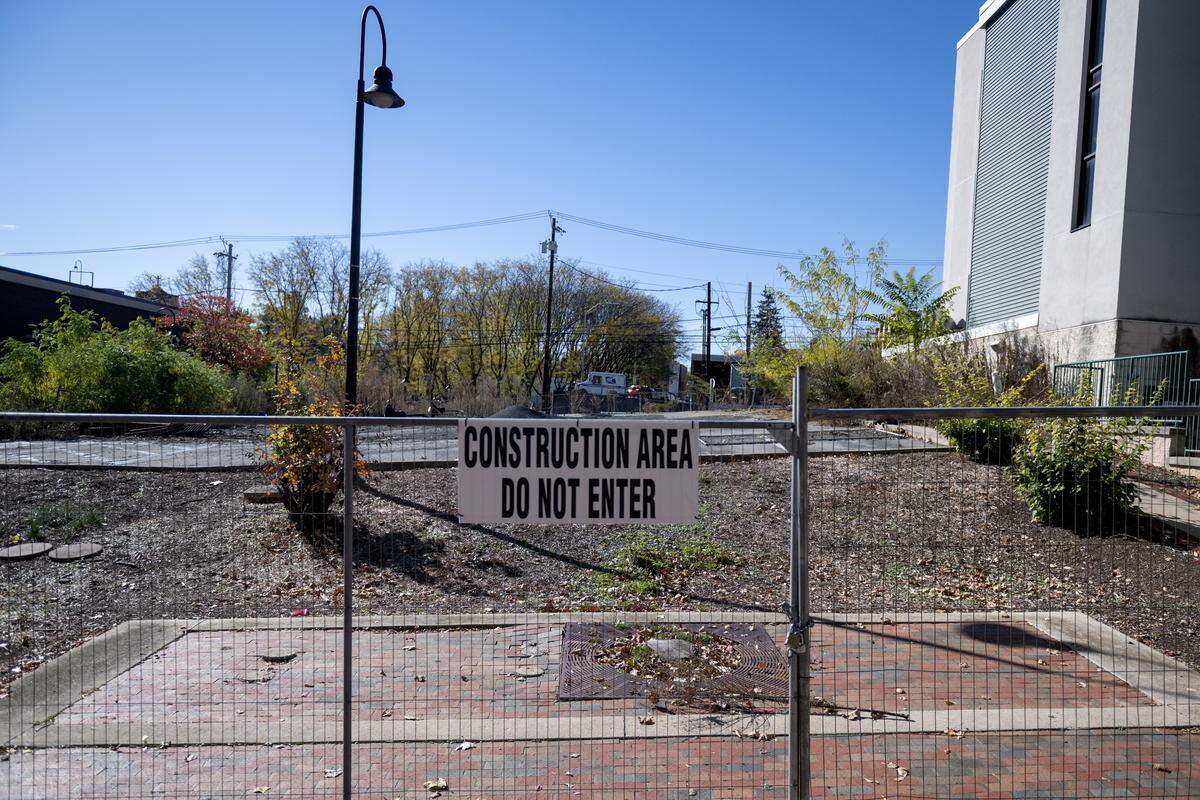 A construction fence around 224 South Allen Street at the site of teh State College Town Centre on Tuesday, Nov. 2, 2025.  
