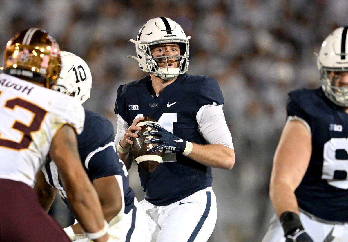 Penn State quarterback Sean Clifford looks for an open teammate during the game against Minnesota on Saturday.