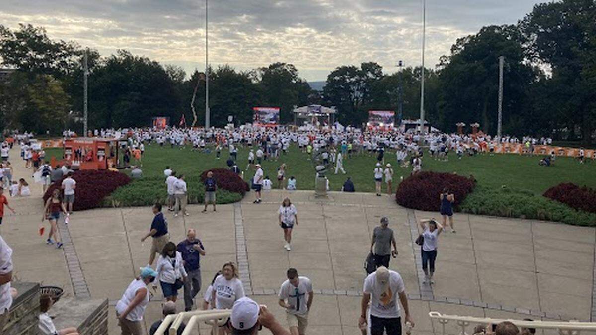 Fans gather on the Old Main lawn on Penn State’s campus for ESPN’s “College GameDay” ahead of Penn State’s game with Auburn on Saturday, Sept. 18, 2021.