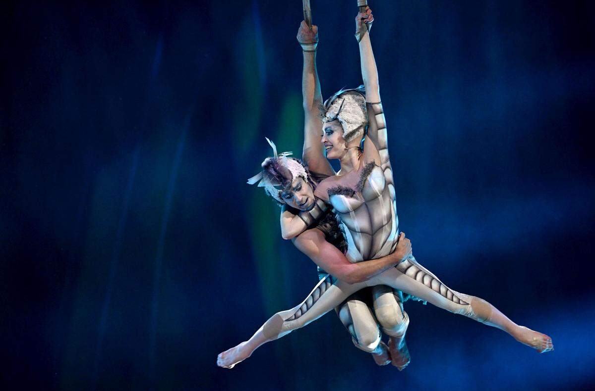 An acrobatic performance in the first half of the Cirque du Soleil show "Ovo" at the Bryce Jordan Center on Thursday, March 27, 2025.