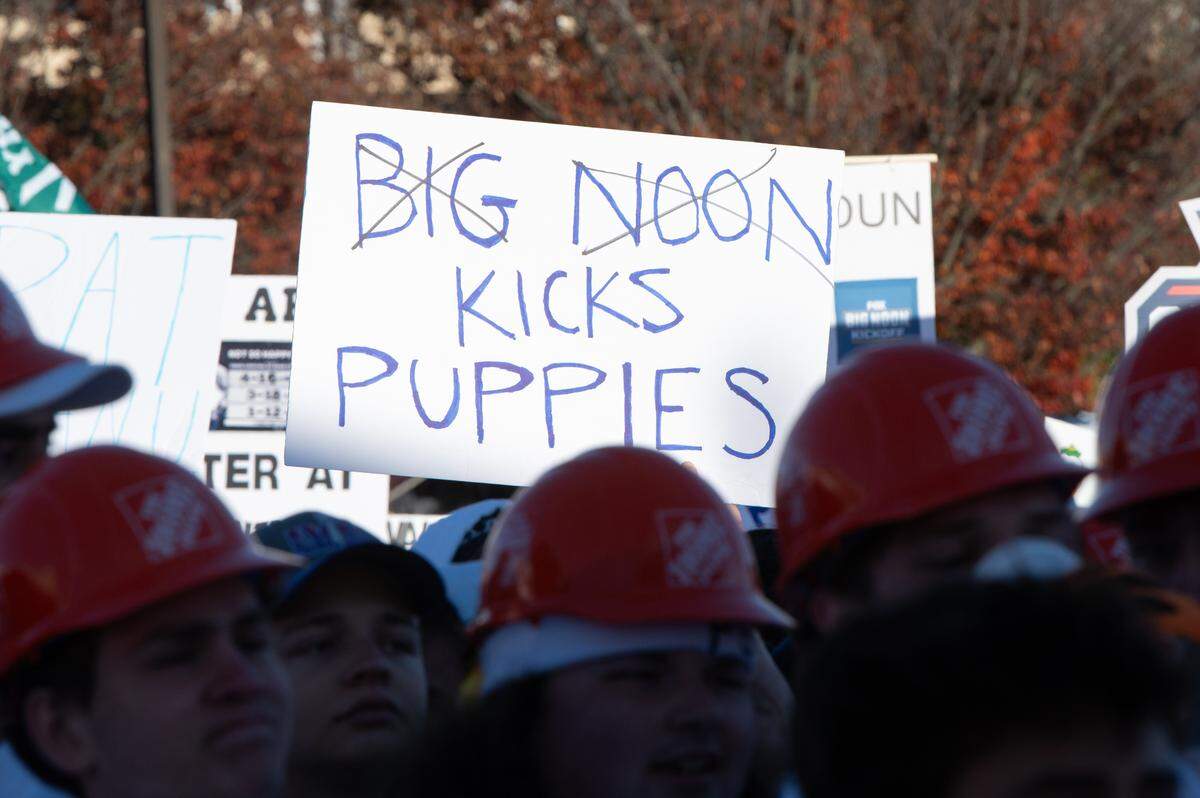 Penn State fans hold up signs on the set of ESPN College GameDay before the game against Ohio State at Beaver Stadium on Saturday, Nov. 2, 2024.