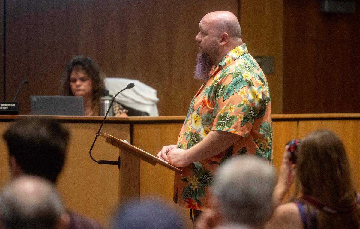Scott McKenzie shares his support for The Brewery during the public comment of the State College Borough Council meeting on Monday, Aug. 21, 2023.