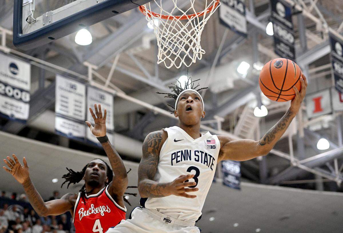 Penn State’s Nick Kern Jr. misses a basket during the game against Ohio State on Thursday, Jan. 30, 2025 at Rec Hall.