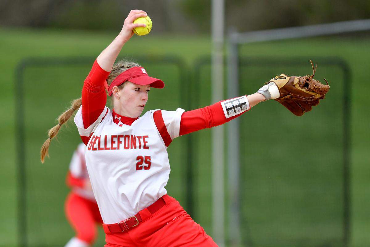 Bellefonte’s Lexi Rogers pitches during the game against Philipsburg-Osceola on Friday, April 16, 2021.