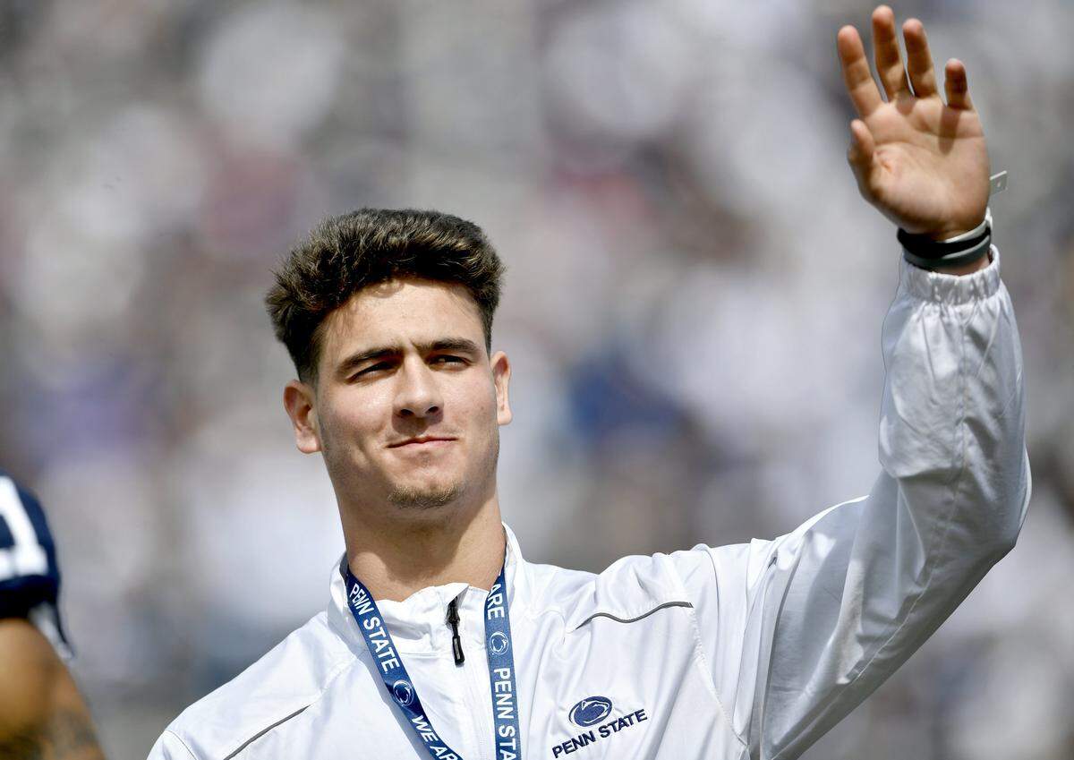 Penn State signee Jake Pinegar is introduced during the Penn State Blue-White Game on April 21.