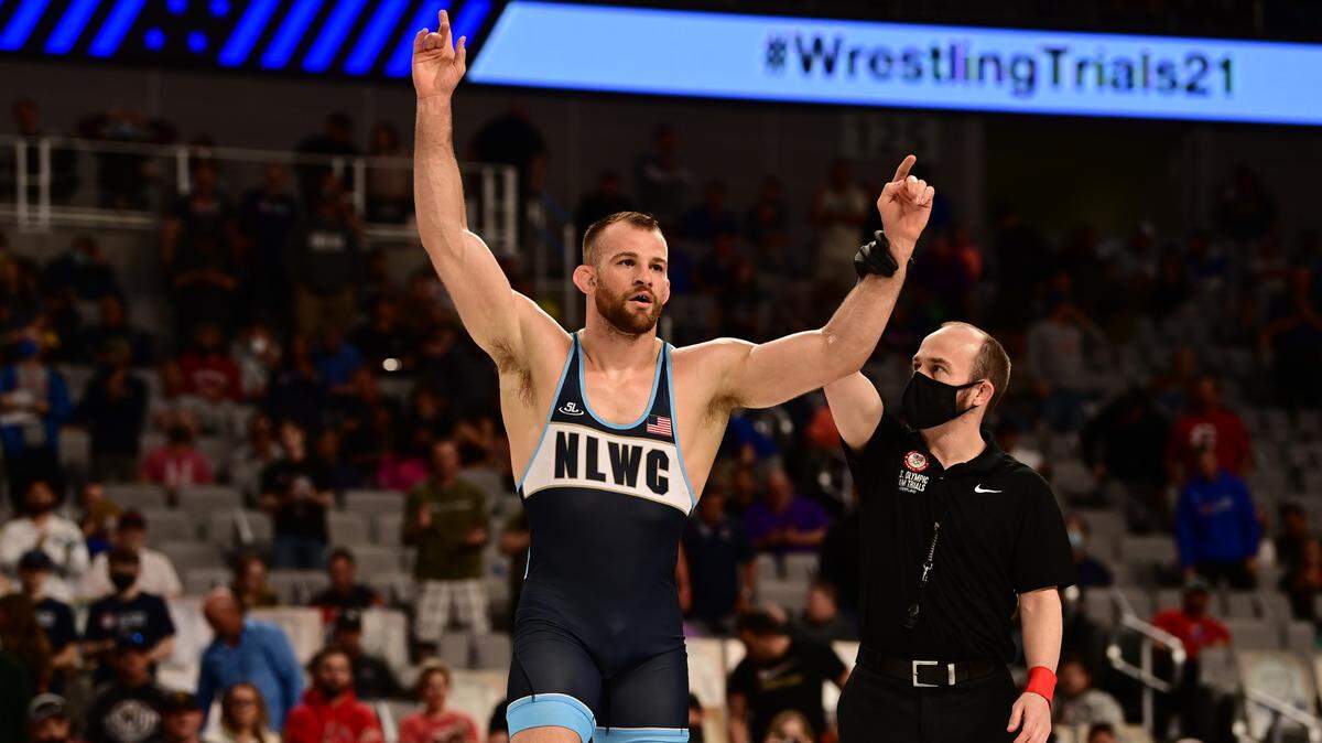 Former Penn State wrestler David Taylor, picutred in April 2021, has won his second gold medal at the World Championships.