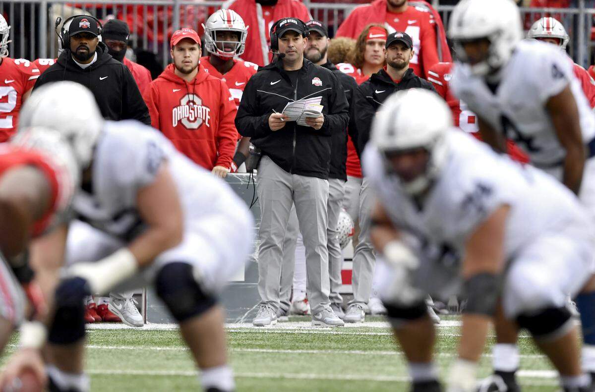 Ohio State football coach Ryan Day watches his defense line up against Penn State during the game on Saturday, Nov. 23, 2019.