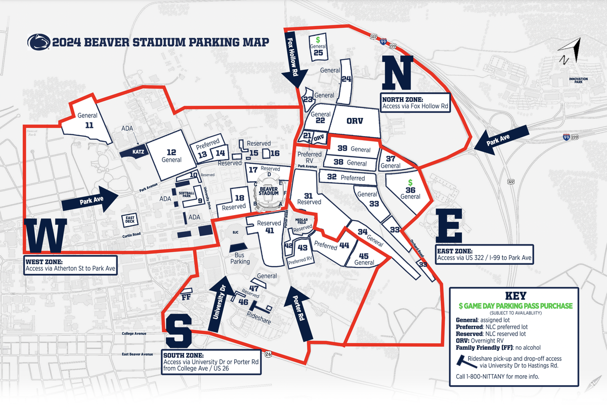 Here’s a look at Beaver Stadium’s parking pass for the 2024 football season.
