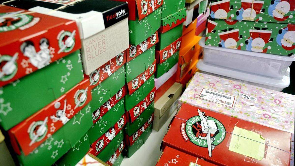 Shoe boxes full of school supplies, personal hygiene products and small toys are ready to be shipped out for Operation Christmas Child at Centre County Christian Academy in 2013. 
