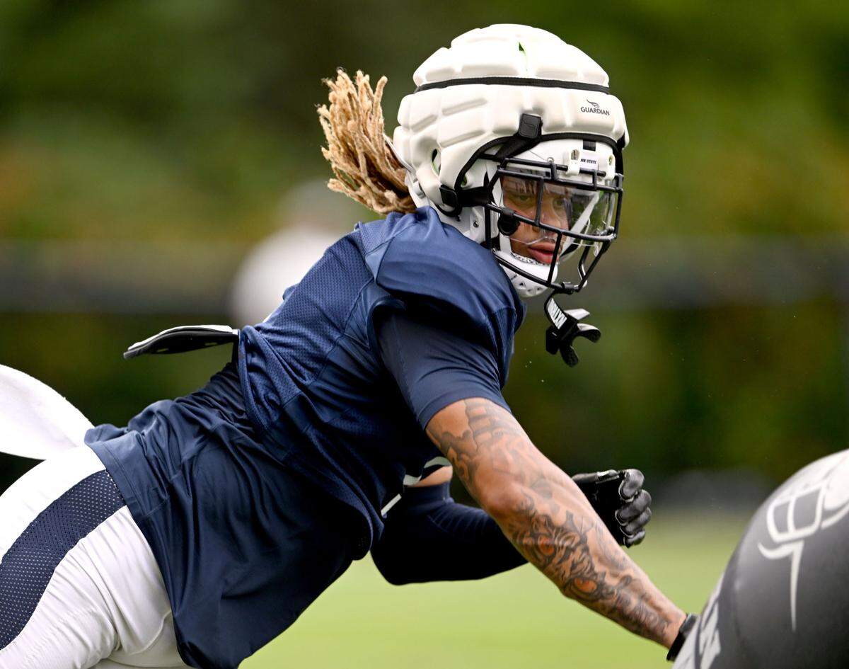 Penn State safety Jaylen Reed runs a drill during practice on Thursday, Aug. 8, 2024.