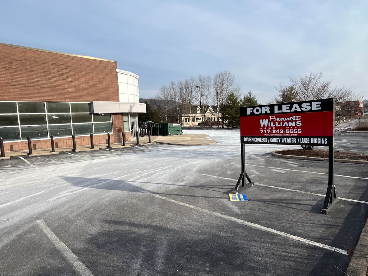 A “for lease” sign outside the former Rite Aid at 821. E. Bishop St. in Bellefonte Borough. The building could soon be turned into a multi-use space for five businesses.