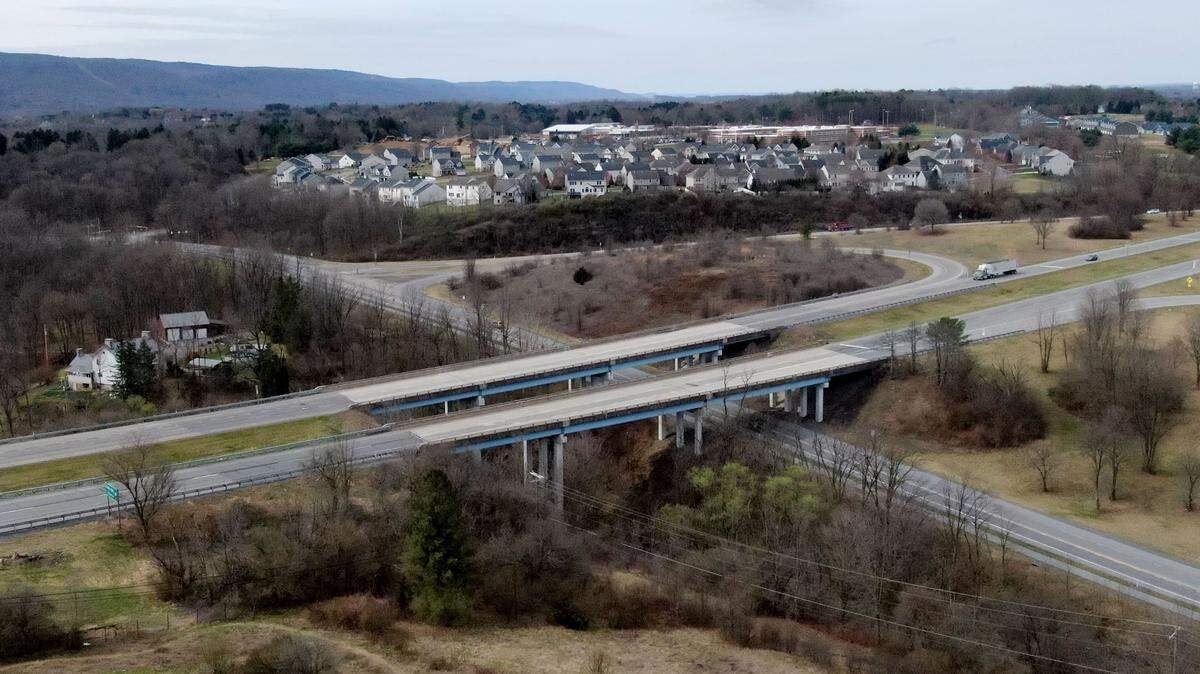 A view of U.S. Route 322 and two bridges over Warner Boulevard and Spring Creek on Wednesday, April 2, 2025.  PennDOT will start work on bridges. 