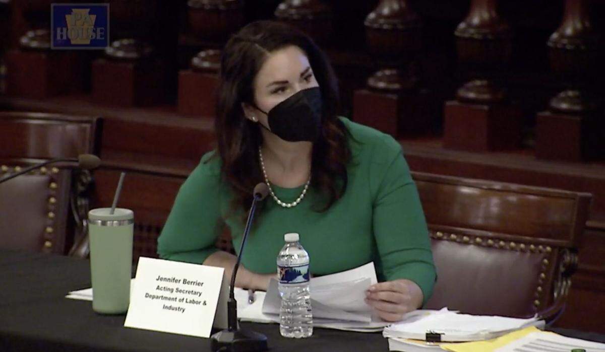 Acting Secretary Jennifer Berrier of the Department of Labor and Industry answers House lawmakers’ questions at a budget hearing earlier this month.