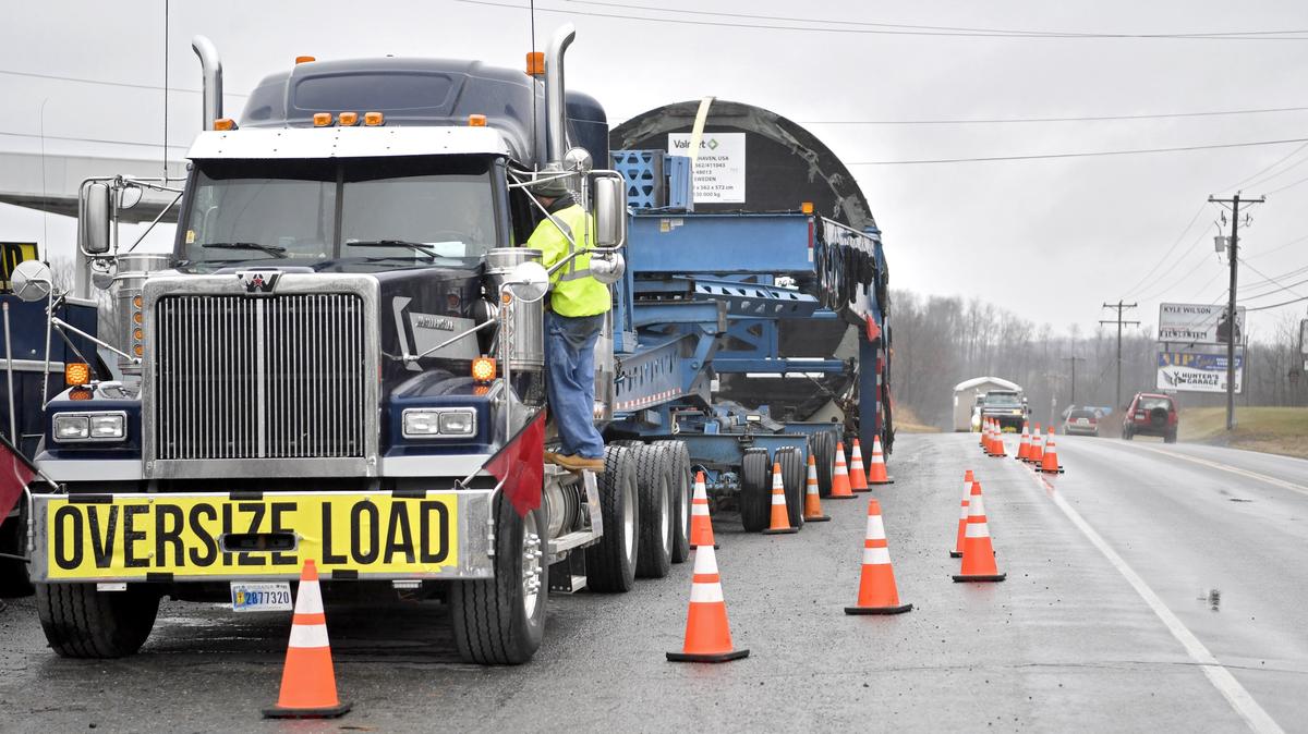 The “super load,” a truck hauling a Yankee dryer to First Quality Tissue in Lock Haven, stopped along U.S. Route 322 in Bigler on Dec. 13, 2019.