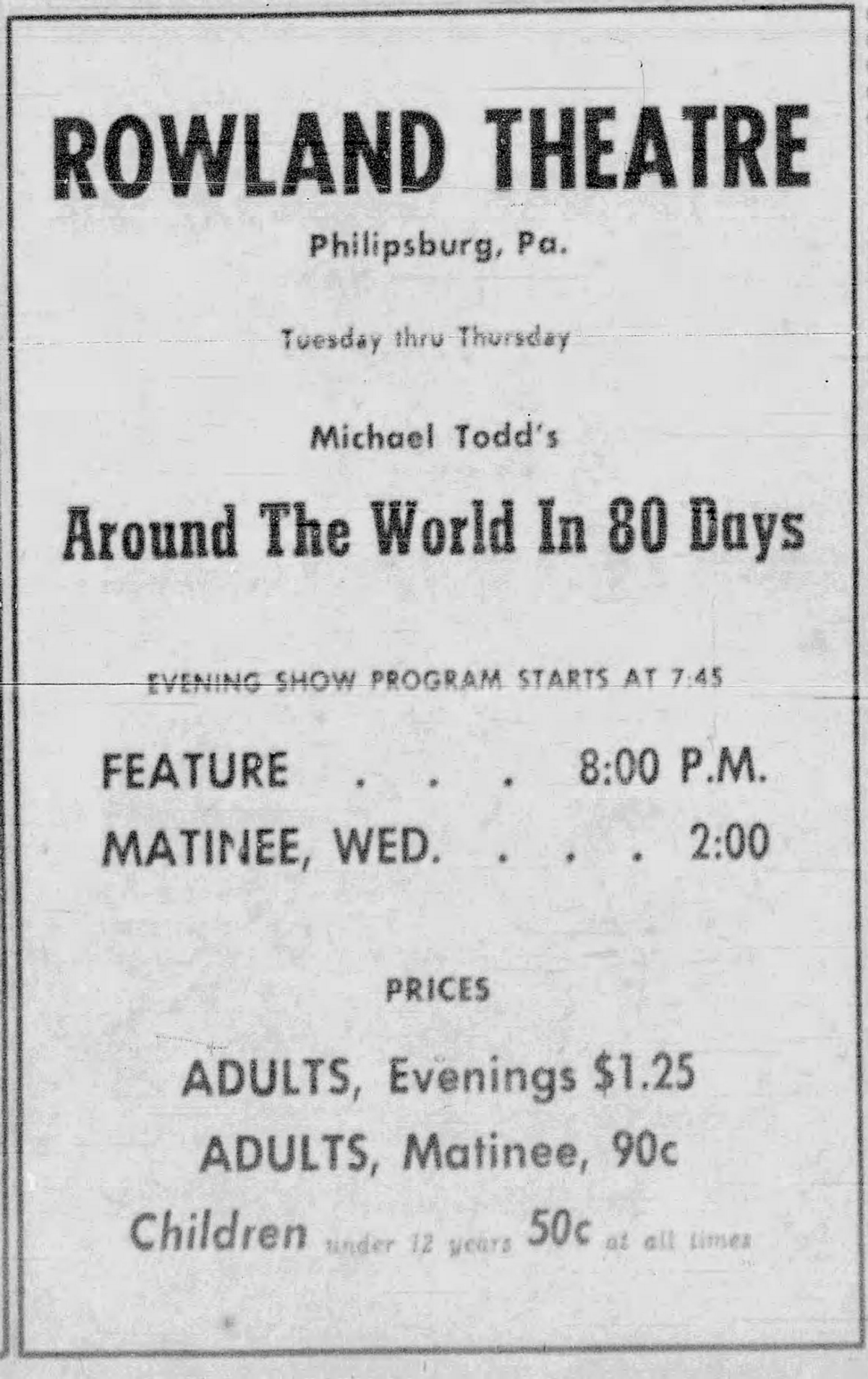An ad for the Rowland Theatre from Aug. 26, 1958.
