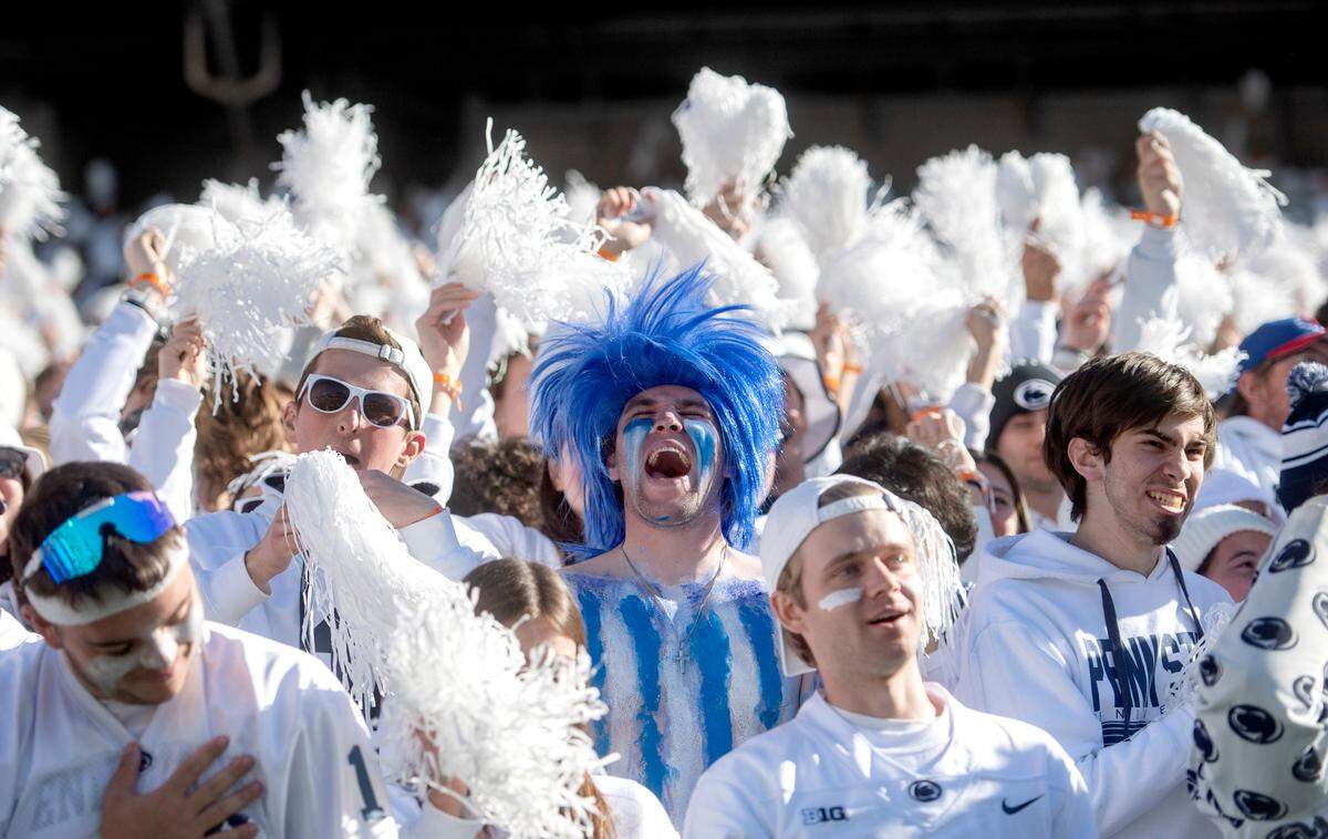 The Penn State student section cheers during the stripe out game against Ohio State on Saturday, Oct. 29, 2022.