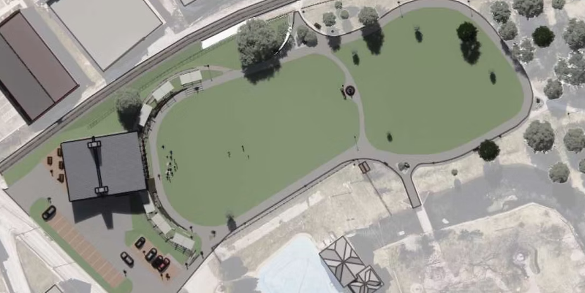 An rendering displaying an aerial view of what the Talleyrand Park Annex could look like with a stage, provided by The Stage at Talleyrand’s website.