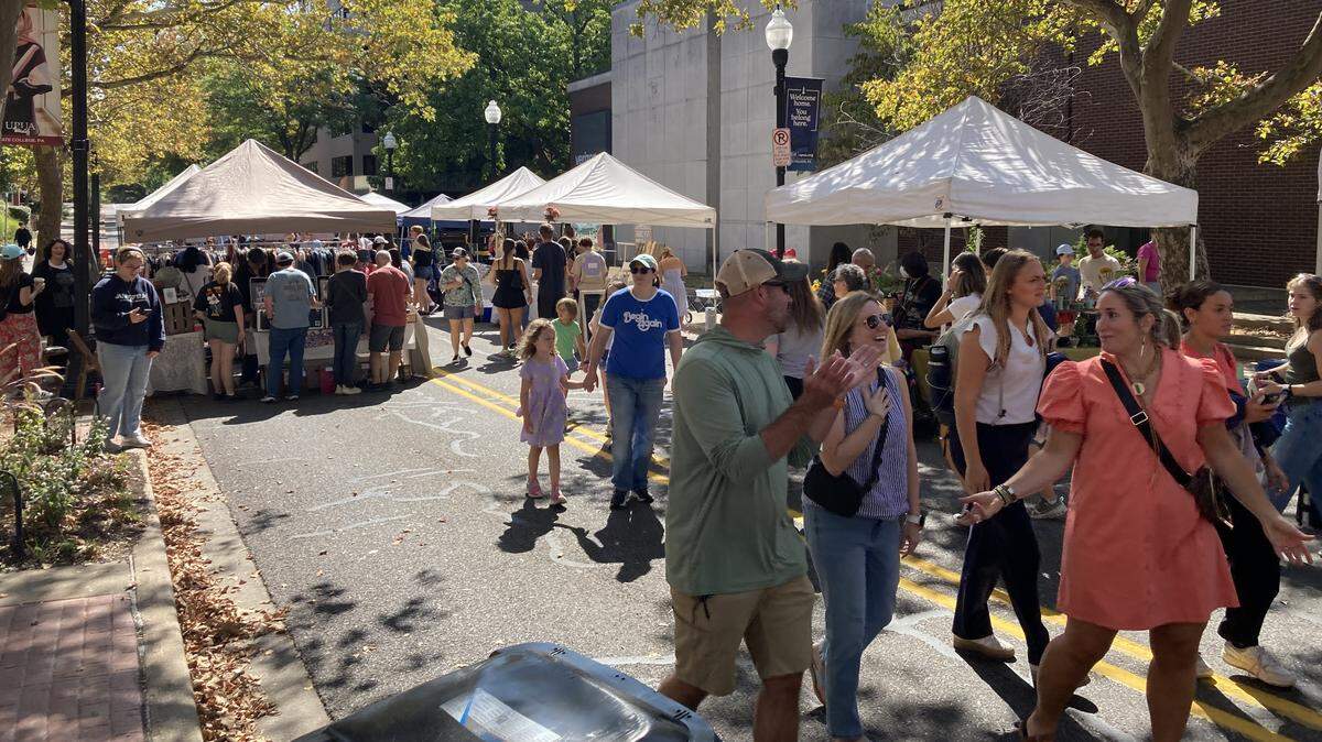 Pop Up Ave attendees are pictured at the September 2025 event in downtown State College.