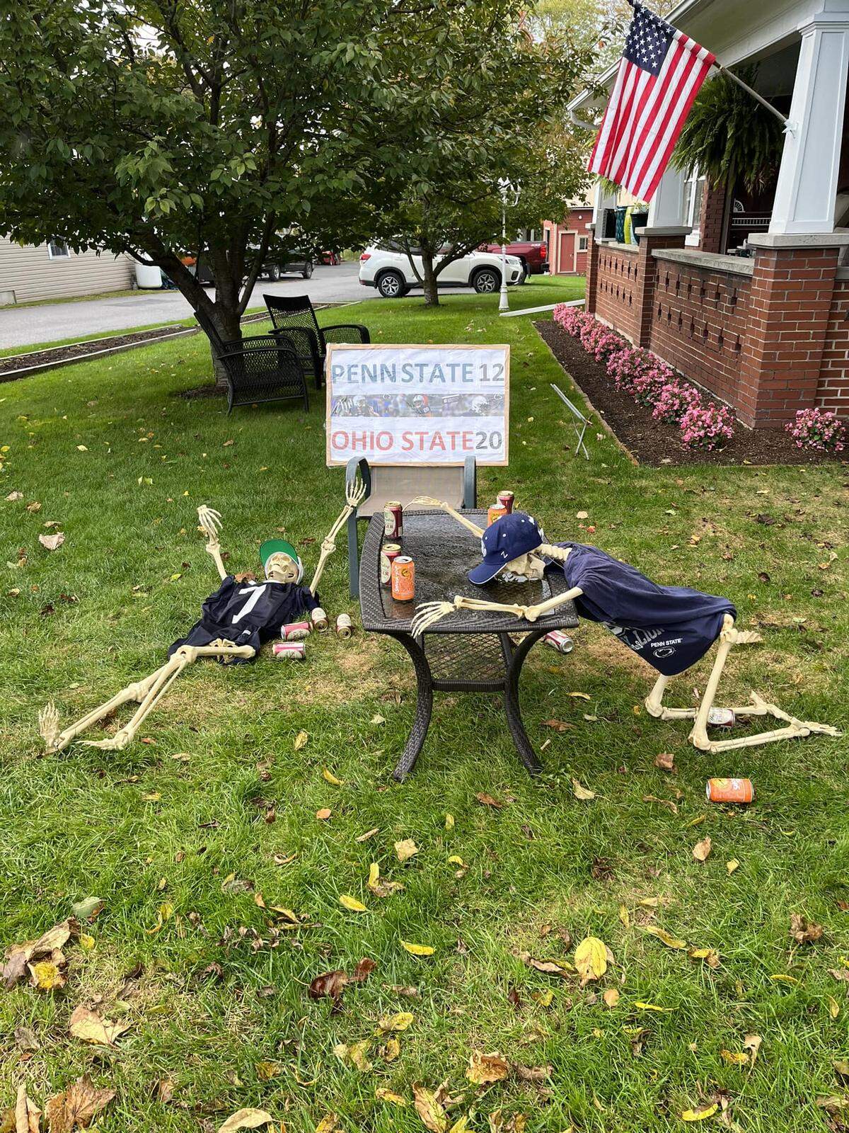 The skeletons in the Fetterolf’s Millheim yard commiserated after Penn State football’s loss to Ohio State on Oct. 22. The skeleton display is different each day.